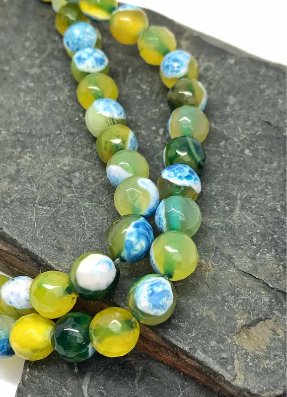 Faceted Efflorescent Agate 10 Mm Multi Colours/ World Universe Beads / Unique Agate Beads / Multi Coloured Amazing  Gemstone Beads / 3 Beads