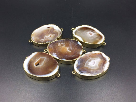 5pieces Agate Druzy Geode Connectors Brown Agate Slice Connector Double Bail Agate Connector Gemstone Connector Wholesale Connectors