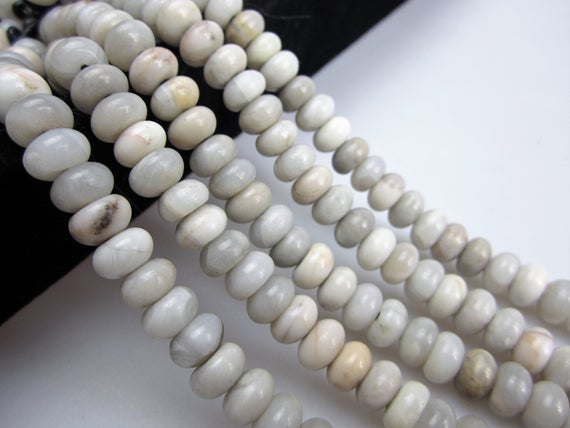 2.0mm Hole White Agate Smooth Rondelle Beads 5x8mm 6x10mm 8" Strand