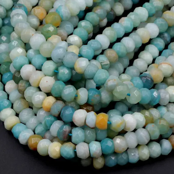 Natural Amazonite Faceted Rondelle Beads 8mm 10mm High Quality Faceted Multi Color Amazonite Blue Green Yellow Gemstone 15.5" Strand