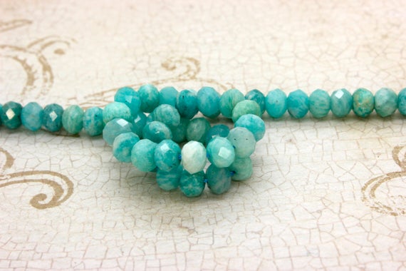 Natural Amazonite, Blue Amazonite Faceted Rondelle Gemstone Beads Stone - Rdf57