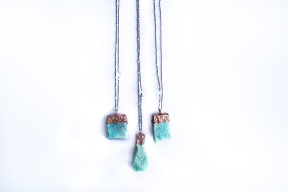Sale Amazonite Jewelry | Raw Amazonite Crystal  | Rough Amazonite Crystal | Electroformed Necklace | Sterling Silver Jewelry