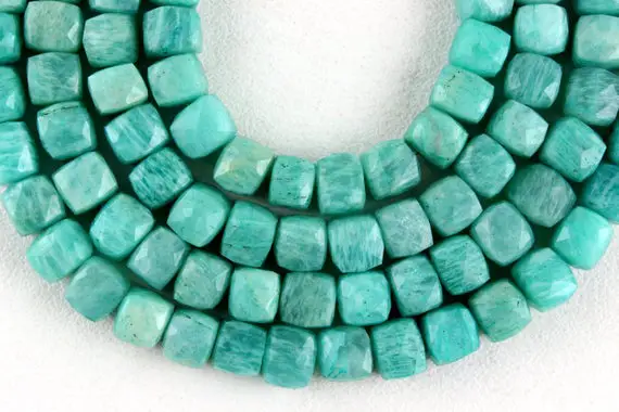 8" Long 1 Strand Natural Amazonite Gemstone, Faceted Cube Shape Beads,size 7-8 Mm Aaa Quality Briolette Beads,making Jewelry Wholesale Price