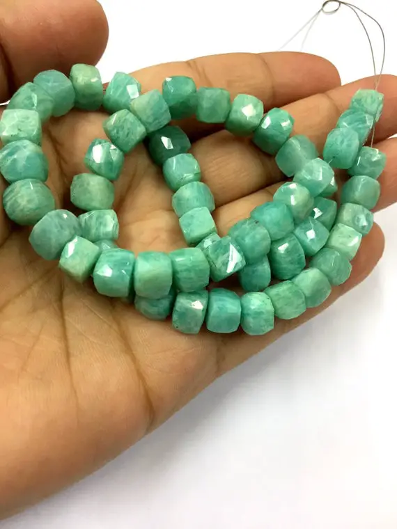 Natural Amazonite Cube Shape Beads 8mm Amazonite Gemstone 16" Strand Amazonite Faceted Beads Top Quality Jewelry Making Beads