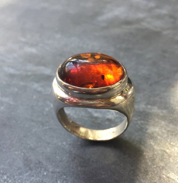 Amber Ring, Natural Amber, Vintage Rings, Antique Rings, Taurus Birthstone, Large Amber, Yellow Gemstone, Solid Silver Ring, Pure Silver