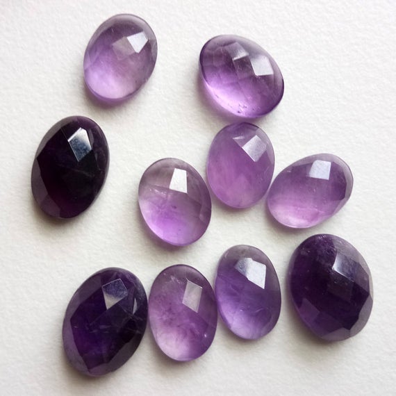 9x12mm - 11x13mm Amethyst Oval Checker Cut Cabochon, 10 Pieces Loose Amethyst Faceted  Flat Back Cabochon For Jewelry  - Godp560f