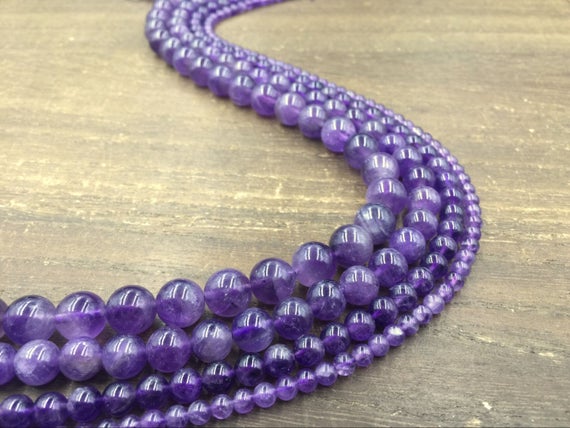 Amethyst Round Beads Natural Round Smooth Purple Amethyst Beads 4 - 12mm A Grade High Quality Semiprecious Jewelry Making Full Strand 15.5"