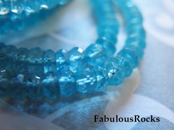 1/2 Strand - Apatite Beads Rondelles Gemstones Gems, Caribbean Apatite Roundell - Luxe Aaa, 3 Mm, Faceted - Aqua Blue Bridal Brides 34 Solo