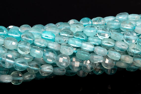 4mm Transparent Aqua Blue Apatite Beads Faceted Flat Round Button Aaa Genuine Natural Gemstone Beads 15" / 7.5" Bulk Lot Options (111704)