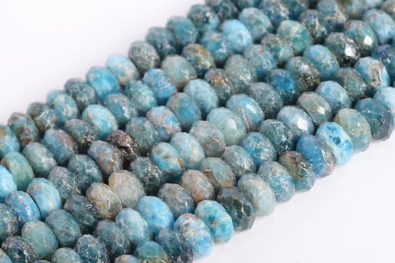 Genuine Natural Blue Apatite Loose Beads Grade A Faceted Rondelle Shape 5-6x3mm 8x3mm
