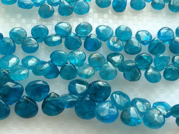 6-8mm Neon Blue Apatite Plain Heart Beads, Neon Apatite Briolettes, Neon Apatite Necklace, Apatite For Jewelry, (4.5in To 9in Options)