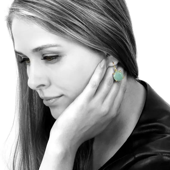Gold Aquamarine Earrings · Gold Dangle Earrings · March Birthstone Earrings · Round Prong Earrings · Stone Earrings