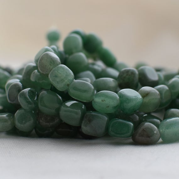 Green Aventurine Gemstone Pebble Tumblestone Nugget Beads - 7mm - 10mm - 15" Strand