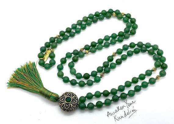 Heart Chakra Green Aventurine Knotted Necklace Aventurine Mala 108 Beads Chakra Healing Crystals Unconditional Love Understanding Openness
