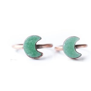 Shop Aventurine Rings! Aventurine moon ring | Tumbled Aventurine crystal ring | Green Aventurine and copper ring | Natural genuine Aventurine rings, simple unique handcrafted gemstone rings. #rings #jewelry #shopping #gift #handmade #fashion #style #affiliate #ad
