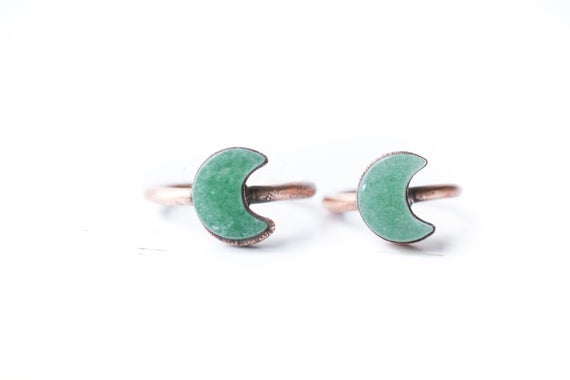 Aventurine Moon Ring | Tumbled Aventurine Crystal Ring | Green Aventurine And Copper Ring