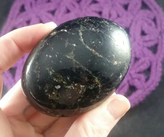 Black Tourmaline Palmstone Gallet Large Palm Stones Natural Crystals Mica Polished Protection Schorl Grounding Freeform Free Form
