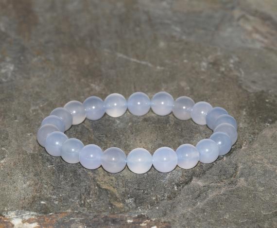 Malawi Blue Chalcedony Bracelet 8mm Grade Aaa Sky Blue Chalcedony Beaded Gemstone Bracelet Natural Light Blue Grey Chalcedony Bracelet