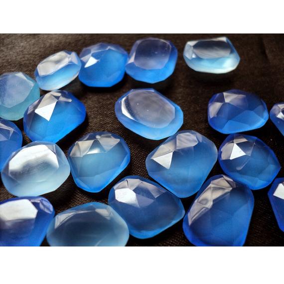 11x12mm To 12x15mm Blue Chalcedony Rose Cut Cabochons, Blue Flat Cabochons, Blue Rose Cut Gemstones For Jewelry (5pcs To 20pcs Options)