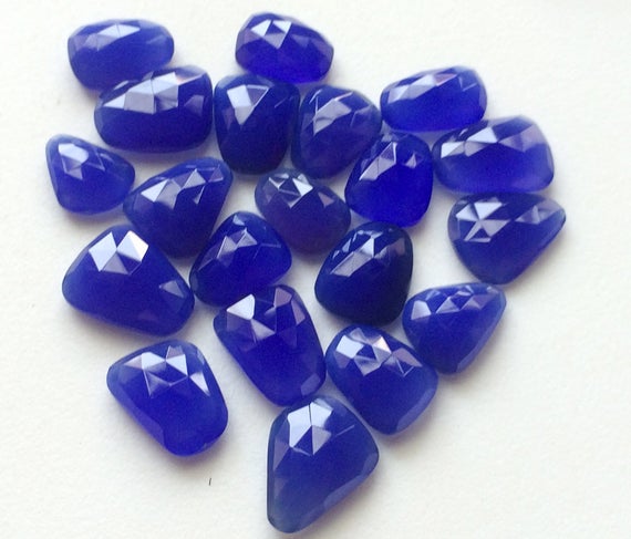 12-16mm Blue Chalcedony Rose Cut Cabochons, Blue Flat Back Cabochons, 5 Pieces Chalcedony Rose Cut Cabochons For Jewlery - Krs264