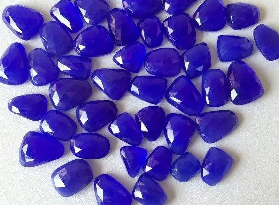 12-18mm Blue Chalcedony Rose Cut Flat Cabochons, Blue Chalcedony Faceted Cabochon, Blue Chalcedony Gemstones (5pcs To 10pcs Options)