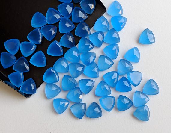 8.5mm Blue Chalcedony Fancy Trillion Cut Rose Cut Cabochon, Blue Chalcedony Trillion Flat Back Cabochons For Jewelry (5pcs To 10pcs Options)