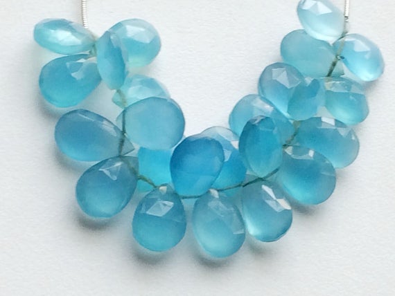 11x14mm Blue Chalcedony Faceted Pear For Earring, Beautiful Blue Chalcedony Faceted Pear Bead For Jewelry, 4 Inch Strand, 24 Pieces - Agp898