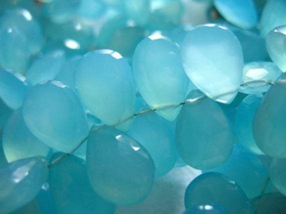 Aqua Blue Chalcedony Pear Briolettes Beads   2-20 Pcs, Luxe Aaa, 12-14 Mm  Faceted Chalcedony Gemstone Beads Wholesale  1214 Solo