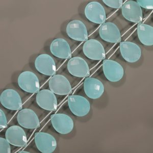 Aqua Chalcedony Briolette Beads, Pear, AAA Quality Blue Chalcedony 20MM, 8"strand Chalcedony Faceted Pear 9 pieces for jewelry making | Natural genuine other-shape Blue Chalcedony beads for beading and jewelry making.  #jewelry #beads #beadedjewelry #diyjewelry #jewelrymaking #beadstore #beading #affiliate #ad