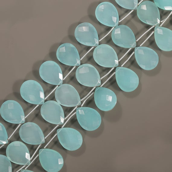 Aqua Chalcedony Briolette Beads, Pear, Aaa Quality Blue Chalcedony 20mm, 8"strand Chalcedony Faceted Pear 9 Pieces For Jewelry Making