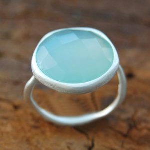Shop Blue Chalcedony Rings! Blue Chalcedony Gemstone Ring, Sterling Silver Gemstone Ring, Aqua Chalcedony Ring, Silver Statement Ring, Cocktail Ring, Natural Stone Ring | Natural genuine Blue Chalcedony rings, simple unique handcrafted gemstone rings. #rings #jewelry #shopping #gift #handmade #fashion #style #affiliate #ad