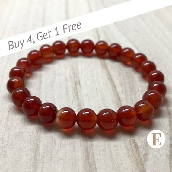 Carnelian Bracelet | 8 Mm Beads | Carnelian Beads | Stretch Bracelet | Healing Crystal Bracelet | Buy 4 Get 1 Free!