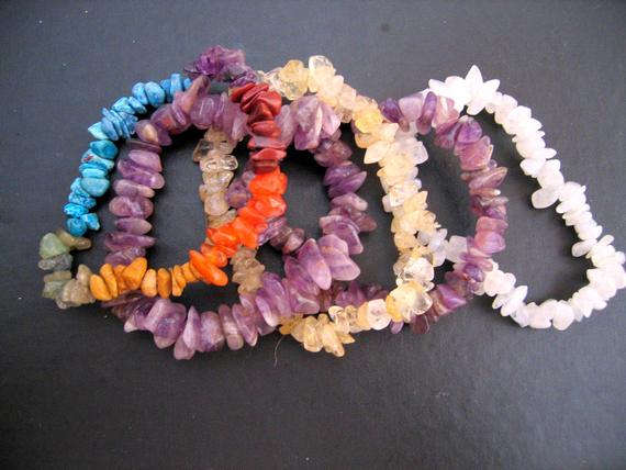 Chakra Gemstones Bracelet Smooth Thick Stretch Four Crystals To Choose From