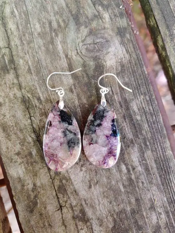 Dainty Charoite Earrings. Avail In Sterling Silver Only