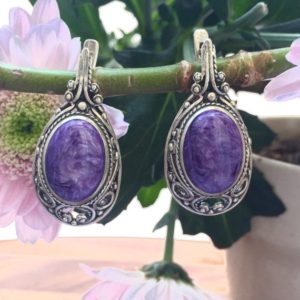 Charoite Earrings, Purple Earrings, Antique Earrings, Artistic Earrings, Scorpio Earrings, Vintage Earrings, Solid Silver Earrings, Charoite | Natural genuine Array jewelry. Buy crystal jewelry, handmade handcrafted artisan jewelry for women.  Unique handmade gift ideas. #jewelry #beadedjewelry #beadedjewelry #gift #shopping #handmadejewelry #fashion #style #product #jewelry #affiliate #ad