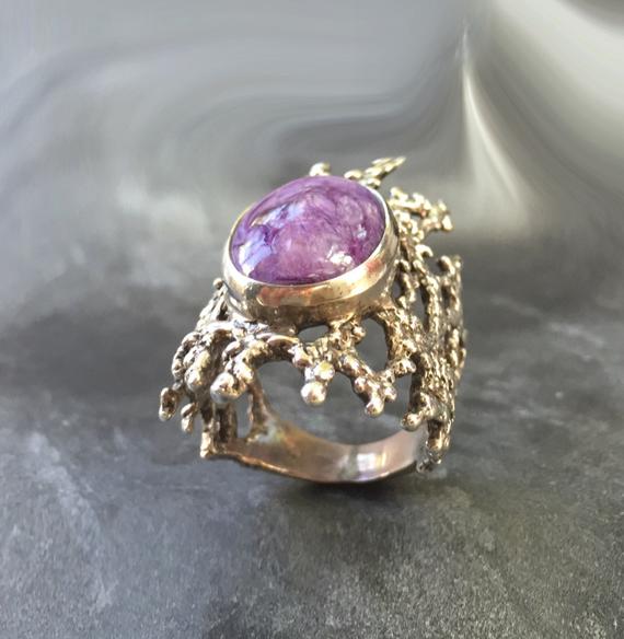 Charoite Ring, Scorpio Ring, Natural Charoite, Scorpio Birthstone, Healing Stones, Purple Ring, Unique Ring, Vintage Ring, Solid Silver Ring