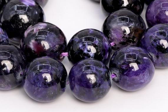 13 Pcs - 14mm Dark Color Charoite Beads Russia Grade A Genuine Natural Round Gemstone Loose Beads (108990)