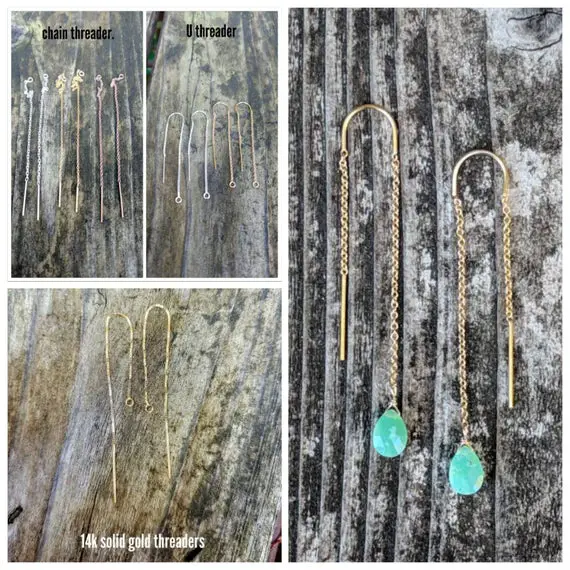 Mint Green Chrysoprase Threader Earrings. Gold Chrysoprase Threader.  Silver Chrysoprase Threader Earrings. Rose Gold Threader Earrings