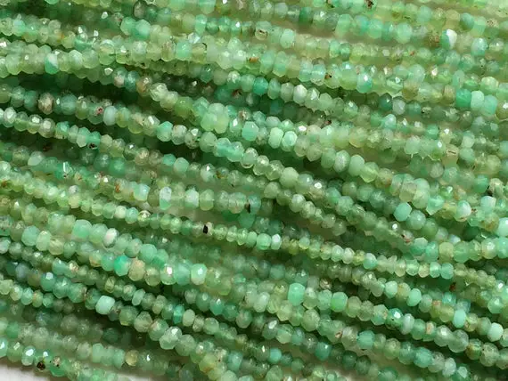 3.5-4mm Chrysoprase Micro Faceted Rondelle Beads, Green Chrysoprase Faceted Beads, Chrysoprase Beads For Jewelry (1st To 5st Options)