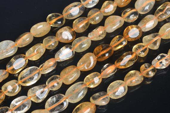 Genuine Natural Citrine Loose Beads Grade A Pebble Nugget Shape 7-9mm