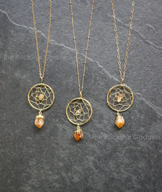 Citrine Necklace, Dreamcatcher Necklace, Raw Citrine Necklace, Gold Citrine Necklace, Citrine Crystal Necklace, Crystal Necklace