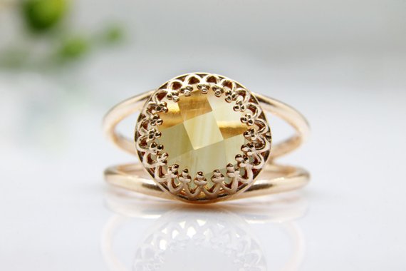 Citrine Ring · Rose Gold Ring · Gemstone Ring · November Birthstone · Rose Gold Citrine Jewelry · Vintage Ring