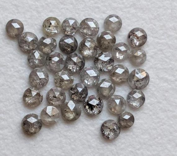 1.5-2mm Rose Cut Diamond, Natural Salt And Pepper Round Diamond Flat Back Cabochon For Jewelry (5pcs To 10pcs)