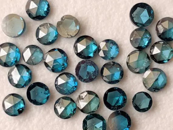 2-2.5mm Blue Rose Cut Diamond, Blue Faceted Flat Back Diamond Cabochon For Jewelry / Engagementring (2pcs To 8pcs)
