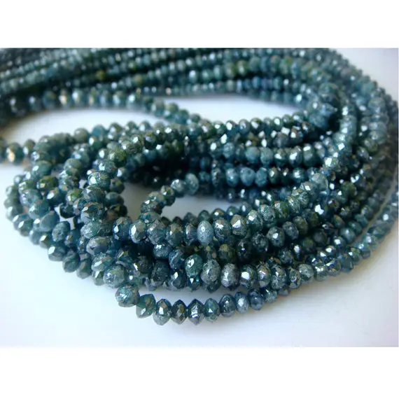 Blue Faceted Diamond Beads, 2mm To 3mm Each Conflict Free Blue Diamonds, 13 Ctw - 8 Inch Half Strand