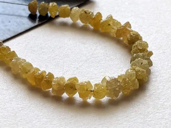 3.5-5mm Raw Yellow Diamond Beads, Natural Rough Yellow Diamond Beads, Uncut Diamond, Raw Yellow Diamond Necklace, 3 Inches - Ppd430