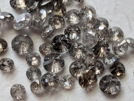 Salt And Pepper Diamond, Natural 2-2.5mm, Solitaire Shaped Diamond, Round Cut Brilliant Cut Clear Black Diamond (10 Pcs To 20 Pcs)-ppd506