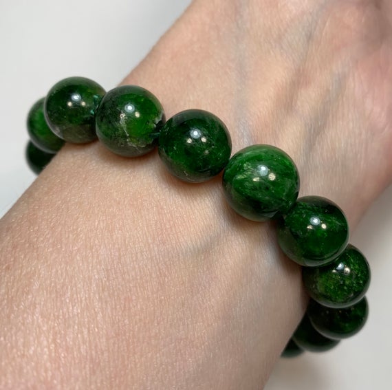 Chromian Diopside Crystal Bracelet - Chrome Diopside Round Beads - Stretch Bracelet - Aaa Grade - Genuine Stone - Natural- Gift- From Russia
