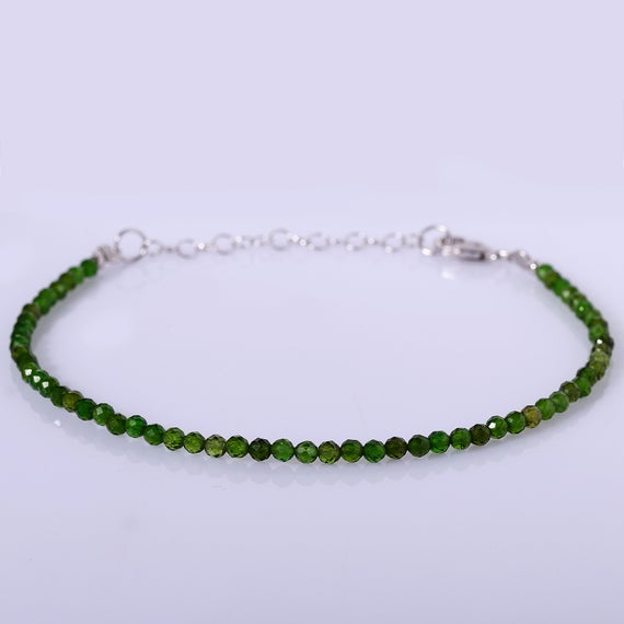 Natural Chrome Diopside Micro Faceted Round Beads Bracelet Beautiful Green Chrome Diopside Bracelet Gift For Girlfriend Christamas Gift