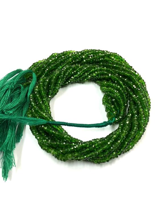 Beautiful 10 Strand Of 18 Inch Natural Chrome Diopside Faceted Rondelle Beads 3mm Chrome Diopside Green Gemstone Beads Superb Quality